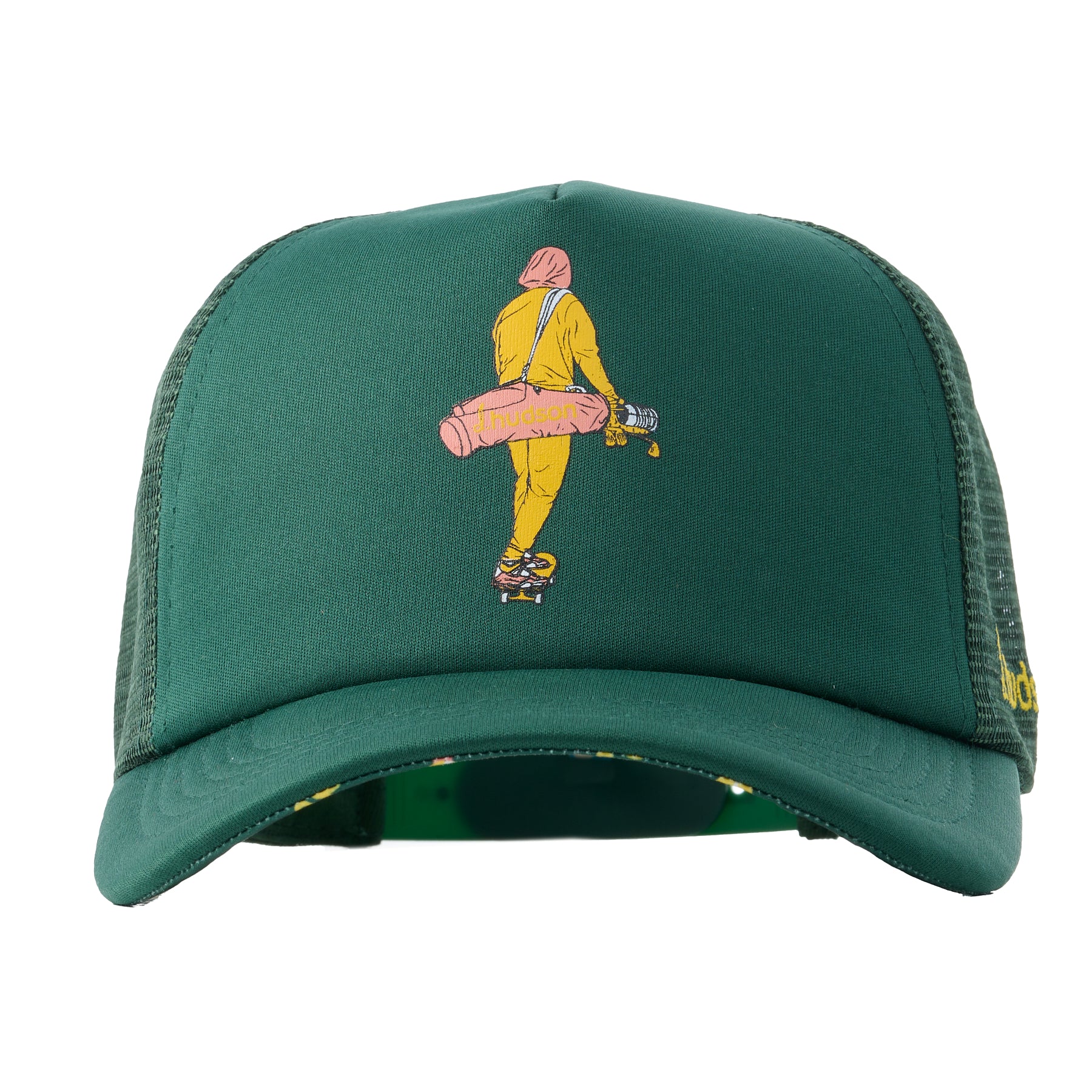d.hudson Men's Golf Hat - Semi Pro Foam Trucker Hat (Forest Green/Mustard)
